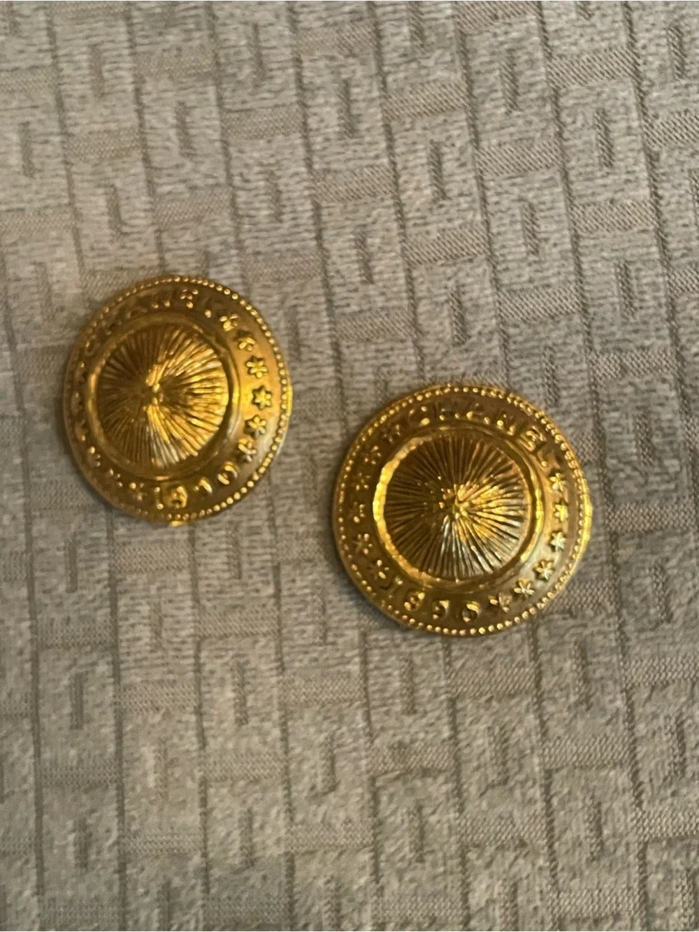 Chanel Vintage Gold Tone Medallion Clip On Earrings